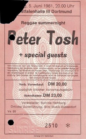 1981-06-05 Peter Tosh Ticket Stub - Courtesy of Volker
